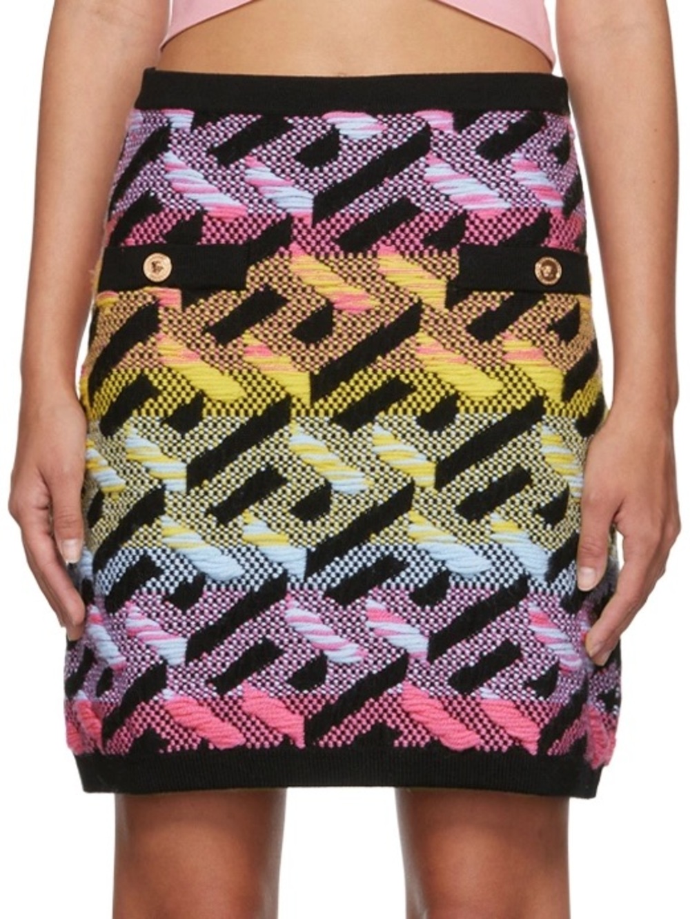 Versace La Greca Rainbow Monogram Knit Mini Skirt Wool IT 40 US 4